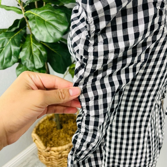 Lovers + Friends Black White Buffalo Plaid Puff Rouch Sleeve Lace up Mini Dress - Picture 6 of 10